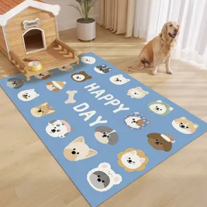 Cartoon pet mat PVC anti-slip waterproof wipe clean cute dog floor mat for home use