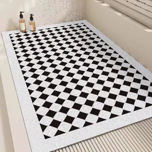 Modern Minimalist Bathroom PVC Floor Mat Anti-Slip Drainage Shower Room Foot Mat Geometric Floral Print