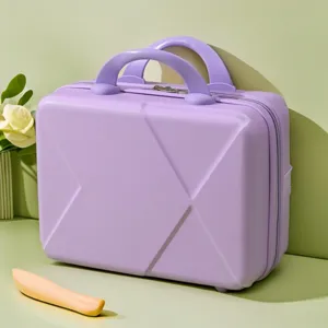 Purple 14 inch mini cosmetic suitcase portable travel makeup case front view studio shot