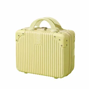 Mini 14-inch cosmetic case portable travel storage makeup bag with top handle yellow.