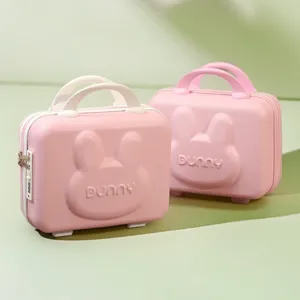 Mini 14-inch pink cute bunny cosmetic travel case portable storage password box for women