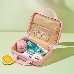 Pink mini cosmetic suitcase 14 inch portable makeup storage case travel organizer