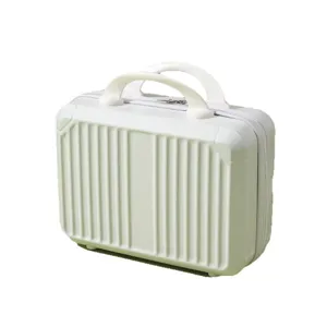 Mini 14-inch hardshell cosmetic travel case with dual handles and vertical stripes in front view.