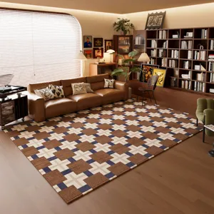 Alfombra geométrica vintage para sala, suave moqueta de bucle para dormitorio, sofá y mesa.