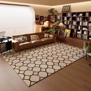 Alfombra de salon geometrica estilo wabi-sabi vintage beige marron grande suave suelo decoracion