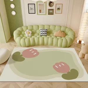 Waterproof PVC living room rug, wipeable floor mat with modern tulip pattern for home decor.