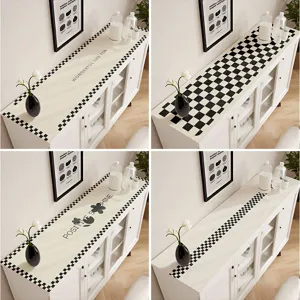 Tapis de Table Imperméable PVC Cuir Grille Géométrique Tapis de Protection de Comptoir Pour Maison Table à Manger Bar à Café Décoration d'Armoire