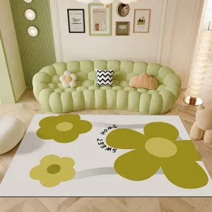 PVC living room carpet detail view, waterproof, stain-resistant, easy-clean floral floor mat.