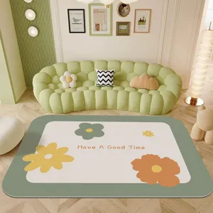 Modern waterproof PVC living room rug with floral pattern, easy clean floor mat for sofa.