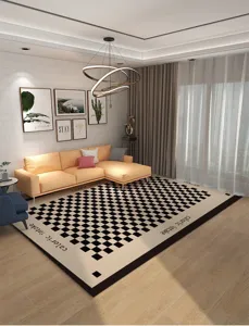 Modern black and white checkerboard rug, waterproof PVC floor mat for living room and bedroom.