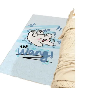 Cute cartoon cashmere-feel carpet displayed as main image, soft blue floor mat for bedroom.