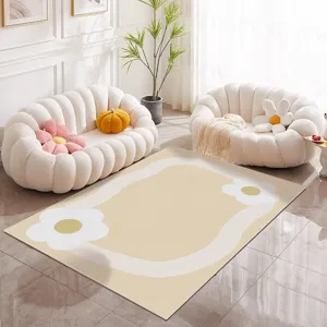 PVC Living Room Rug Waterproof Floor Mat Ins Style Floral Printed Non Slip Area Rug For Sofa Coffee Table Decor