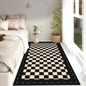 Modern black white checkerboard PVC floor mat, easy clean waterproof rug for bedroom, living room.