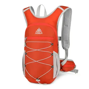 Lightweight outdoor cycling hiking backpack in orange and grey with elastic storage cords.