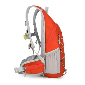 Orange lightweight outdoor cycling backpack with breathable mesh shoulder straps and pockets.