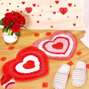 Valentine's Day Heart-Shaped Plush Floor Mat Soft Faux Cashmere Bathroom Anti-Slip Rug