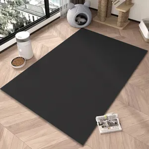 Dark grey solid color pet floor mat detail scene, non-slip wear-resistant mat for home.