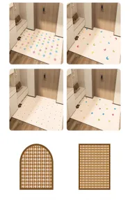 Detail shot showing various patterns and shapes of PVC leather anti-slip entrance floor mats.