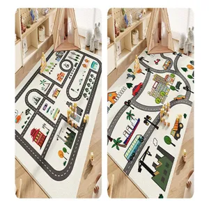 Kids traffic road play carpet non-slip children room cartoon car map area rug playmat