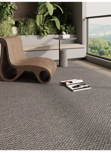 Modern grey imitation sisal textured loop pile area rug for cozy living room and balcony.