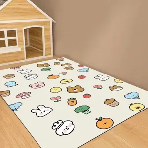 Cute cartoon animal pattern floor mat detail, non-slip wipeable rug for home living room.
