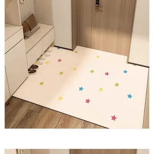 PVC entryway floor mat with colorful star patterns, non-slip and easy to clean hallway rug.