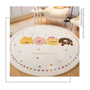 Cute cartoon round rug for living room, soft fluffy floor mat with dessert and bear design.
