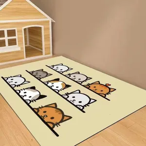 Cute cartoon cat floor mat, wipeable dirt-resistant rug for living room and bedroom home decor.