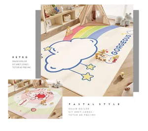 Kids room soft crystal velvet rug with cute rainbow cloud pattern anti-slip carpet