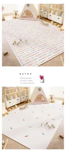 Charming colorful dash pattern kids crawling mat and living room rug detail view scene showcase.