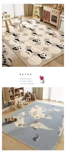 Alfombra bonita de panda de dibujos animados y mapamundi para sala, suave y absorbente.