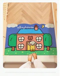 Cute cartoon house PVC loop doormat, anti-slip and dirt-resistant floor mat for home entryway.