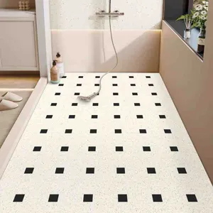 Tappeto da bagno antiscivolo con motivo a quadrati neri, resistente e facile da pulire per doccia.