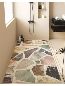 Modern minimalist bathroom floor mat non-slip pebble pattern loop pile shower room drainage mat