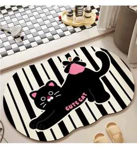 Tapis de bain en diatomite chat noir dessin animé tapis de sol absorbant antidérapant maison