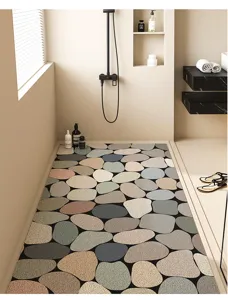 Modern minimalist bathroom floor mat with anti-slip pebble pattern loop wire for shower room.