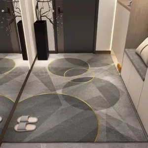 Tapis d'entrée moderne et minimaliste, paillasson géométrique gris antidérapant pour le couloir.