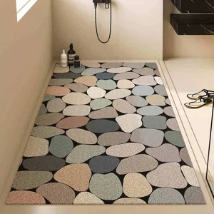 Modern Minimalist PVC Bathroom Floor Mat Non Slip Drainage Silk Loop Mat Geometric Pebble Pattern For Shower Room
