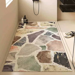 Modern minimalist bathroom mat, anti-slip hollow drainage loop rug for shower room floor use.