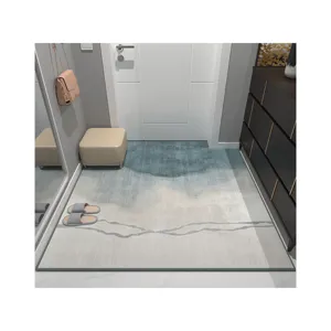Tapis de couloir abstrait moderne antidérapant pour entrée de maison décoration gradient bleu