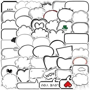 50pcs autocollants de bulles de bande dessinée noir et blanc, autocollants mignons.