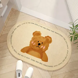 Cartoon Bear Absorbent Bathroom Floor Mat Non Slip Quick Drying Diatom Mud Mat Cute Animal Rug For Home Toilet Decor