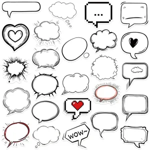 Autocollants de bulles de dialogue noir et blanc pour carnet, ordinateur et téléphone.