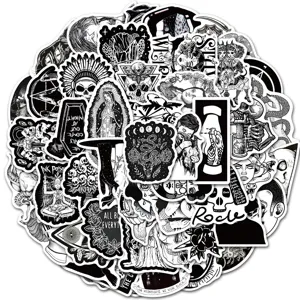 50 Pcs Autocollants Gothiques Noirs Et Blancs Punk Graffiti Etanches Pour Ordinateur