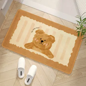 Cute cartoon bear absorbent bathroom doormat, soft non-slip floor mat for home toilet use.