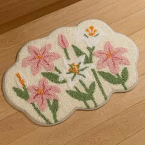 Tappeto floreale tuftato, morbido tappeto in peluche con grazioso design floreale per camera.