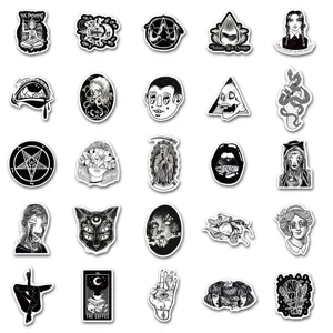 Set d'autocollants gothiques punk noir et blanc imperméables pour skate valise détail