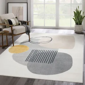 Modern abstract geometric pattern living room bedroom area rug in soft faux cashmere texture.