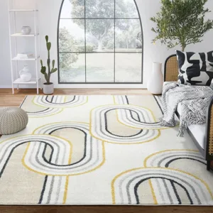 Modern luxury geometric area rug with soft cashmere-like texture for cozy living room decor.