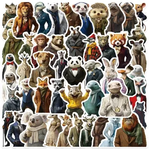 Cartoon Gentleman Animal Portrait Waterproof PVC Decals Creative DIY Decorative Stickers For Laptop Luggage Refrigerator